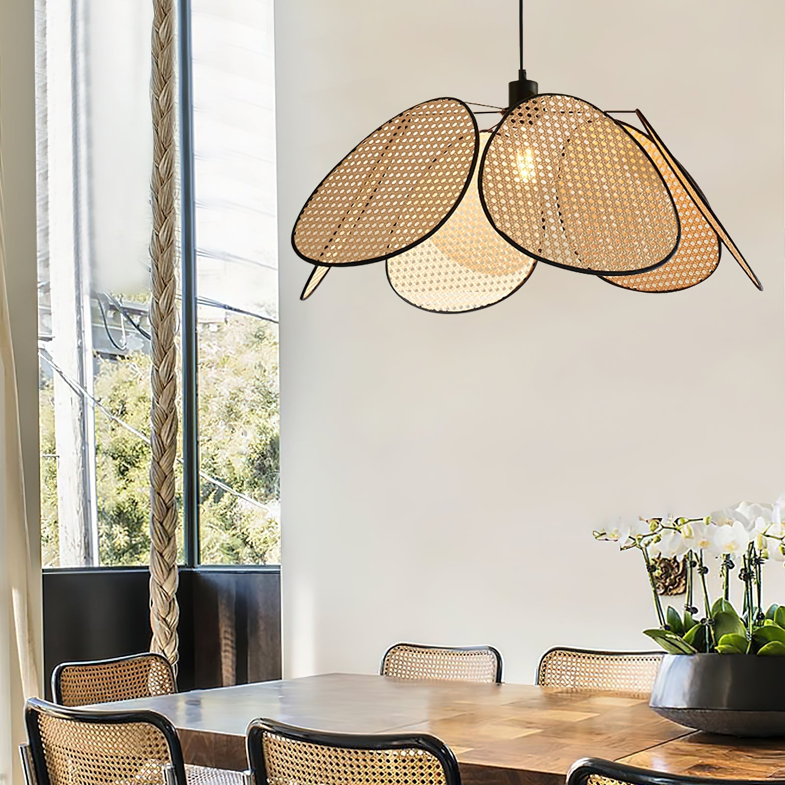 Chandelier with Rattan Petals and Frame Ambient Bohemian - Letslighting