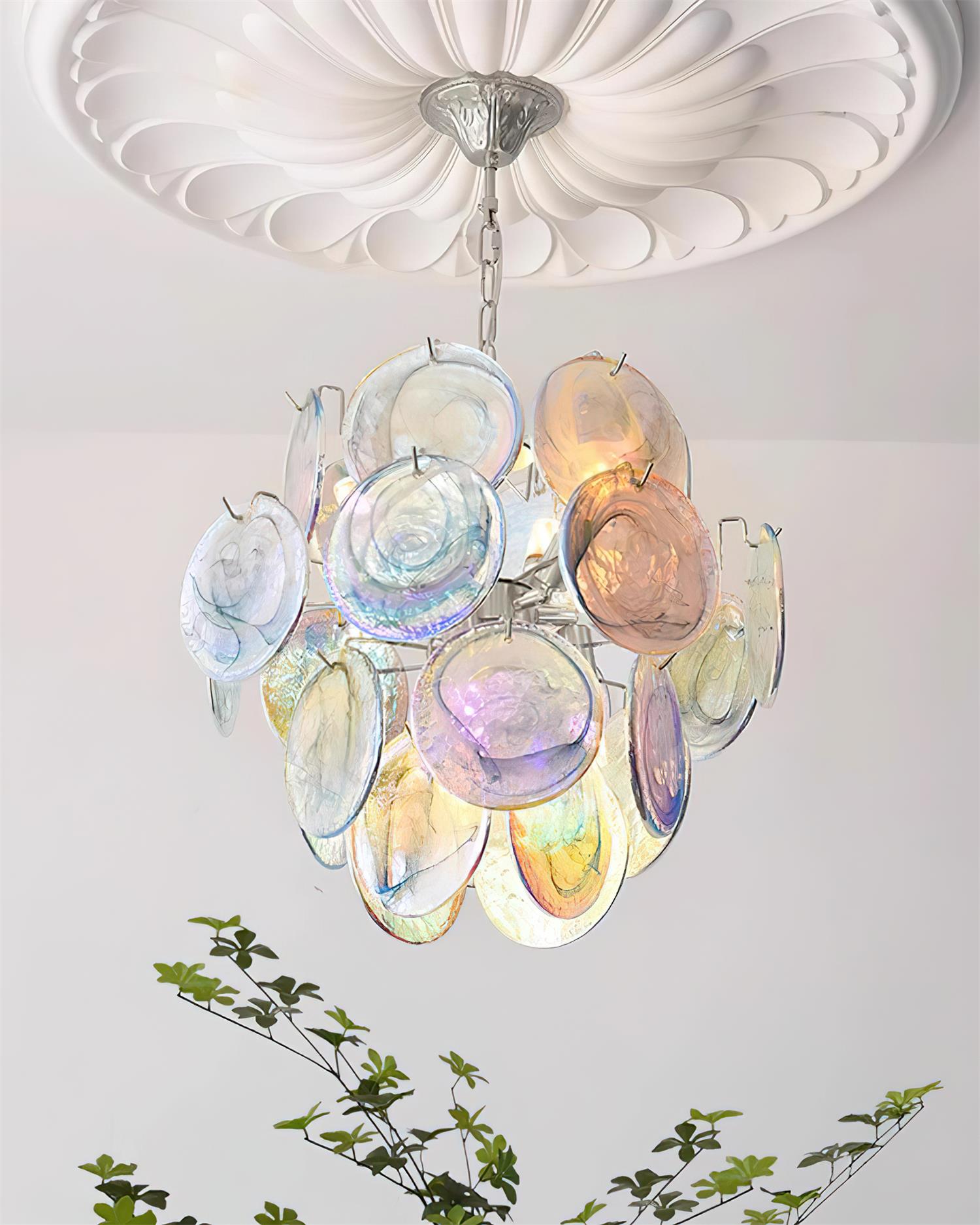 Neuvy Chandelier Iridescent Glass Discs - Letslighting