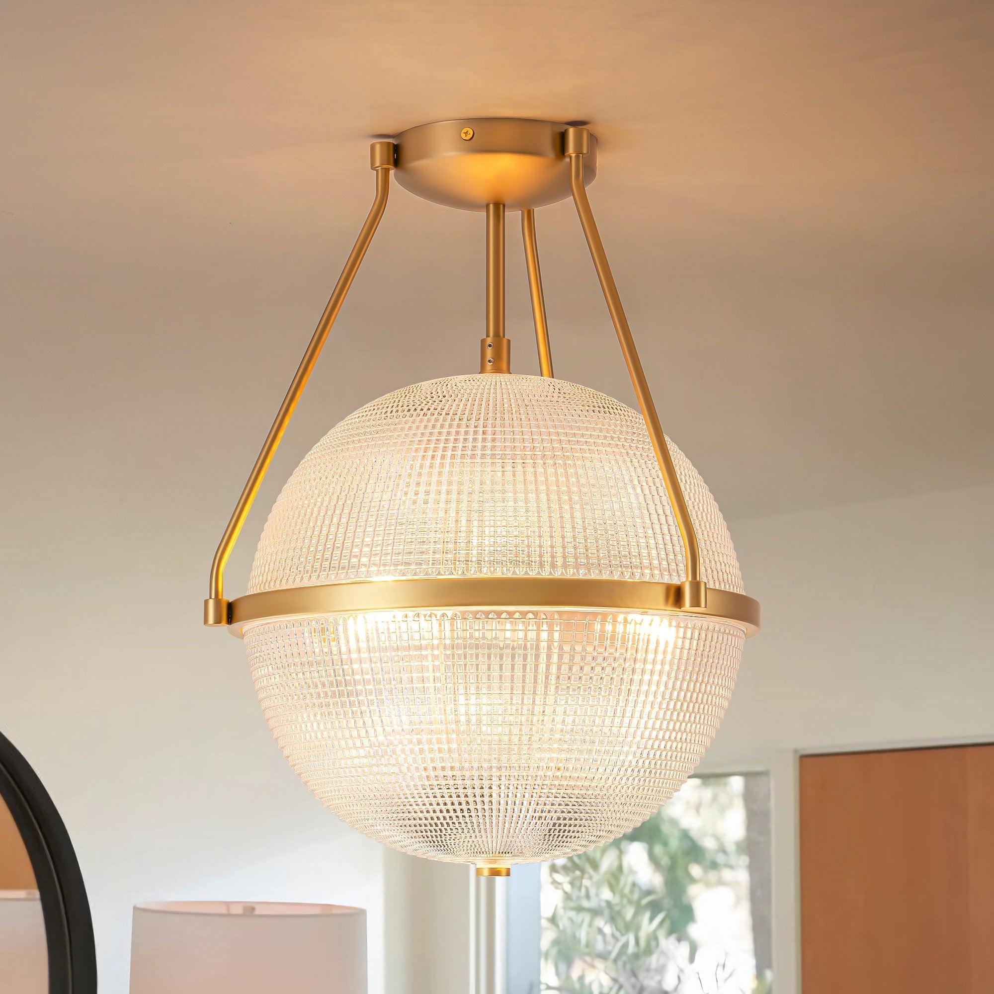Atale Modern Minimalist Glass Metal Ceiling Lamp - Lamp Copper