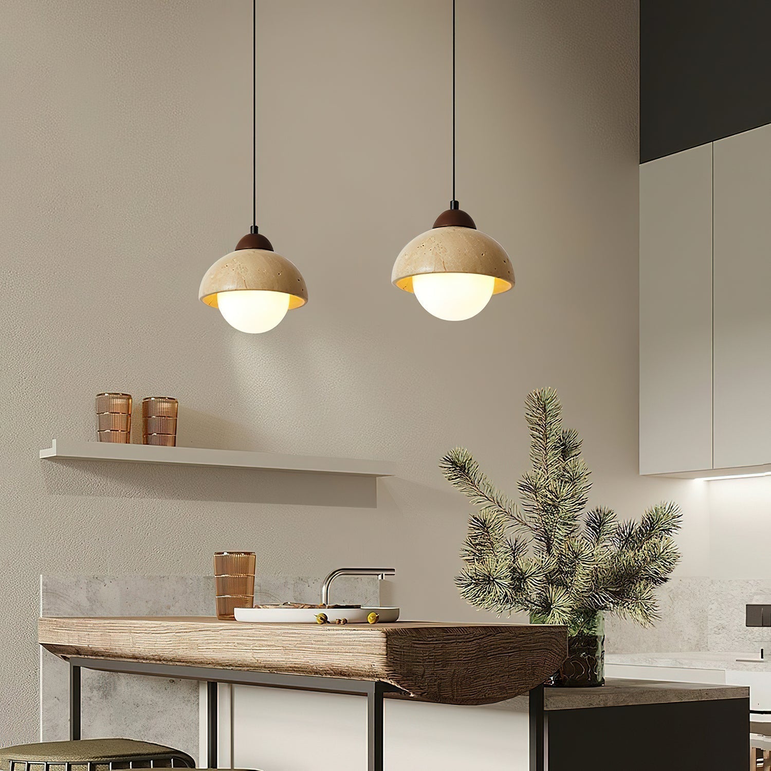 Orzora Dome-Shaped Travertine Pendant Light - Letslighting