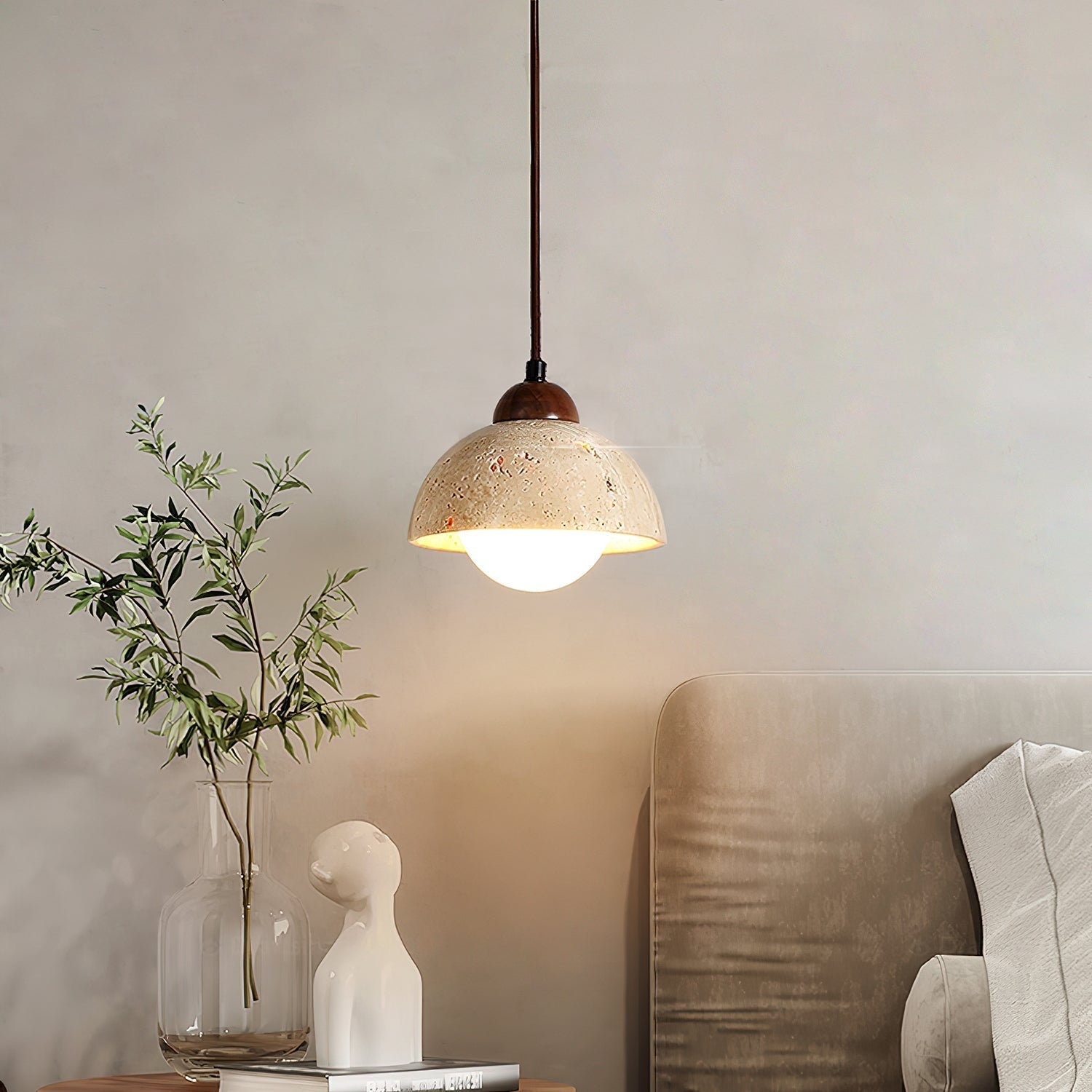 Orzora Dome-Shaped Travertine Pendant Light - Letslighting