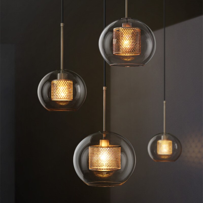 Kristy Suspension Globe/Cylindre Moderne, Métal/Verre, Doré/Argent, Salon