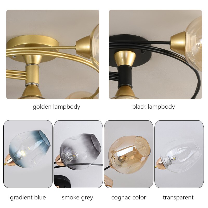 Valentina Plafonnier Fleur Vintage, Verre/Métal, Salon