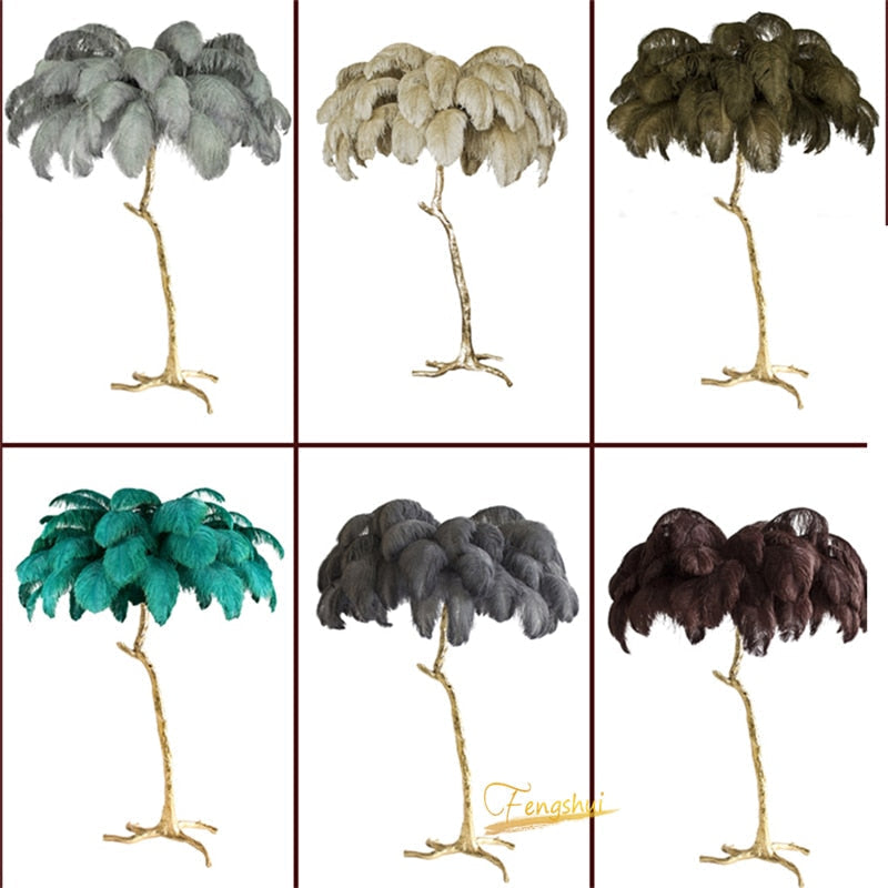 O'Moore Lampadaire Fleur Luxe Plume/Métal Coloré Salon