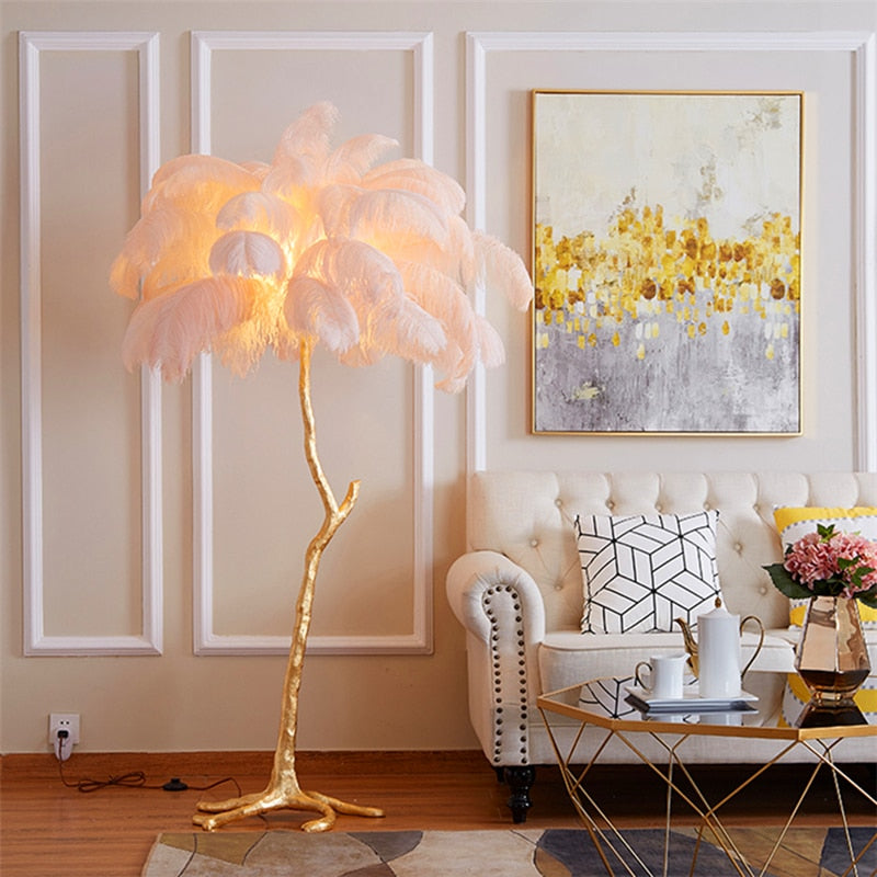 O'Moore Lampadaire Fleur Luxe Plume/Métal Coloré Salon