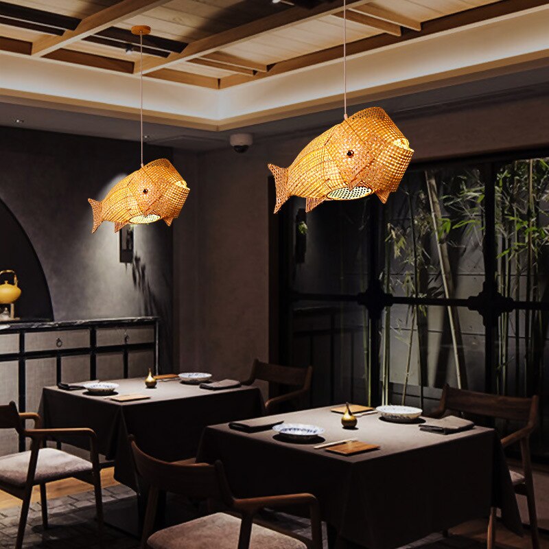 Ritta Luminaires Suspension Poisson Simple Métal/Rotin, Salon