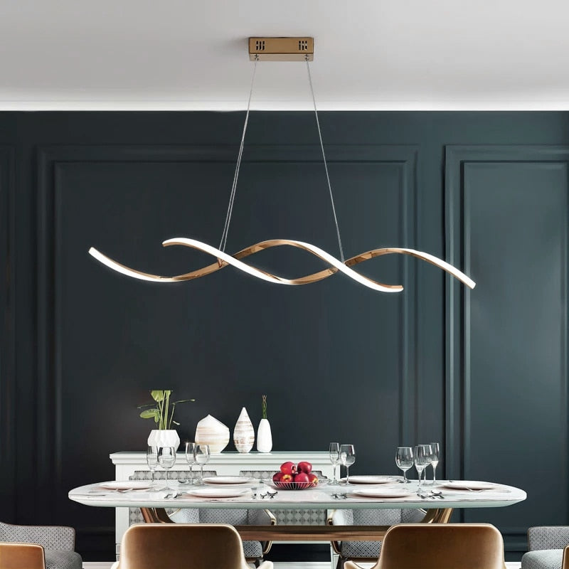 Arisha Suspension LED linéaire ondulée moderne pour la salle