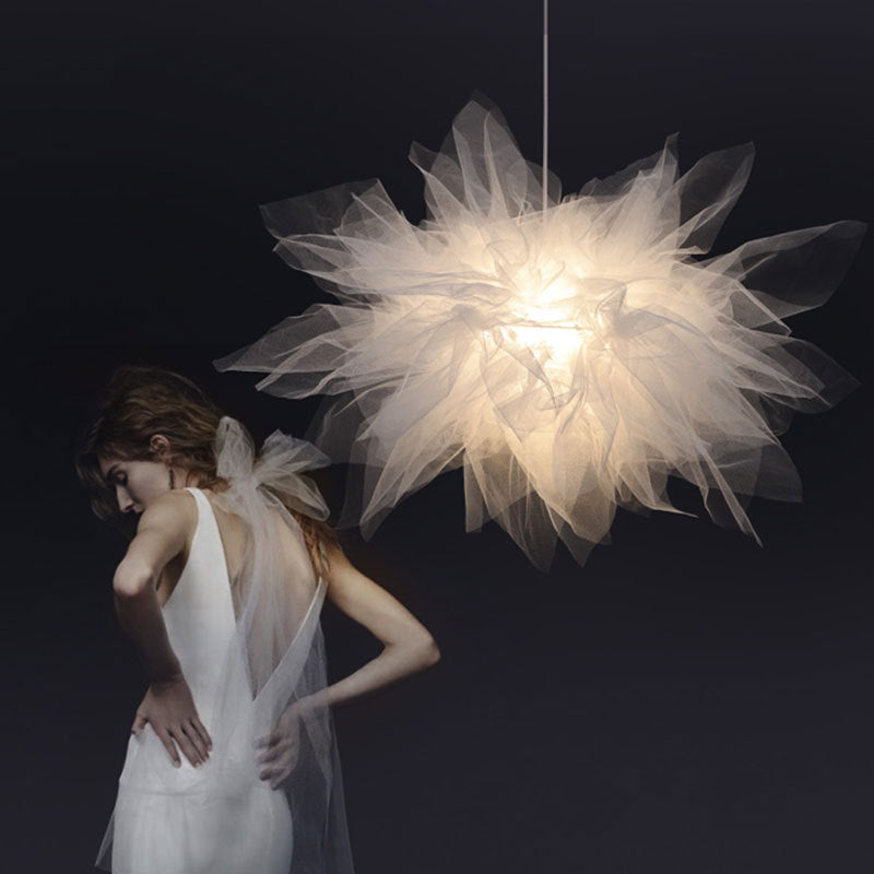 Arisha  Suspension Moderne en Forme de Fleur, Tissu, Blanc, Salon/Chambre à Coucher