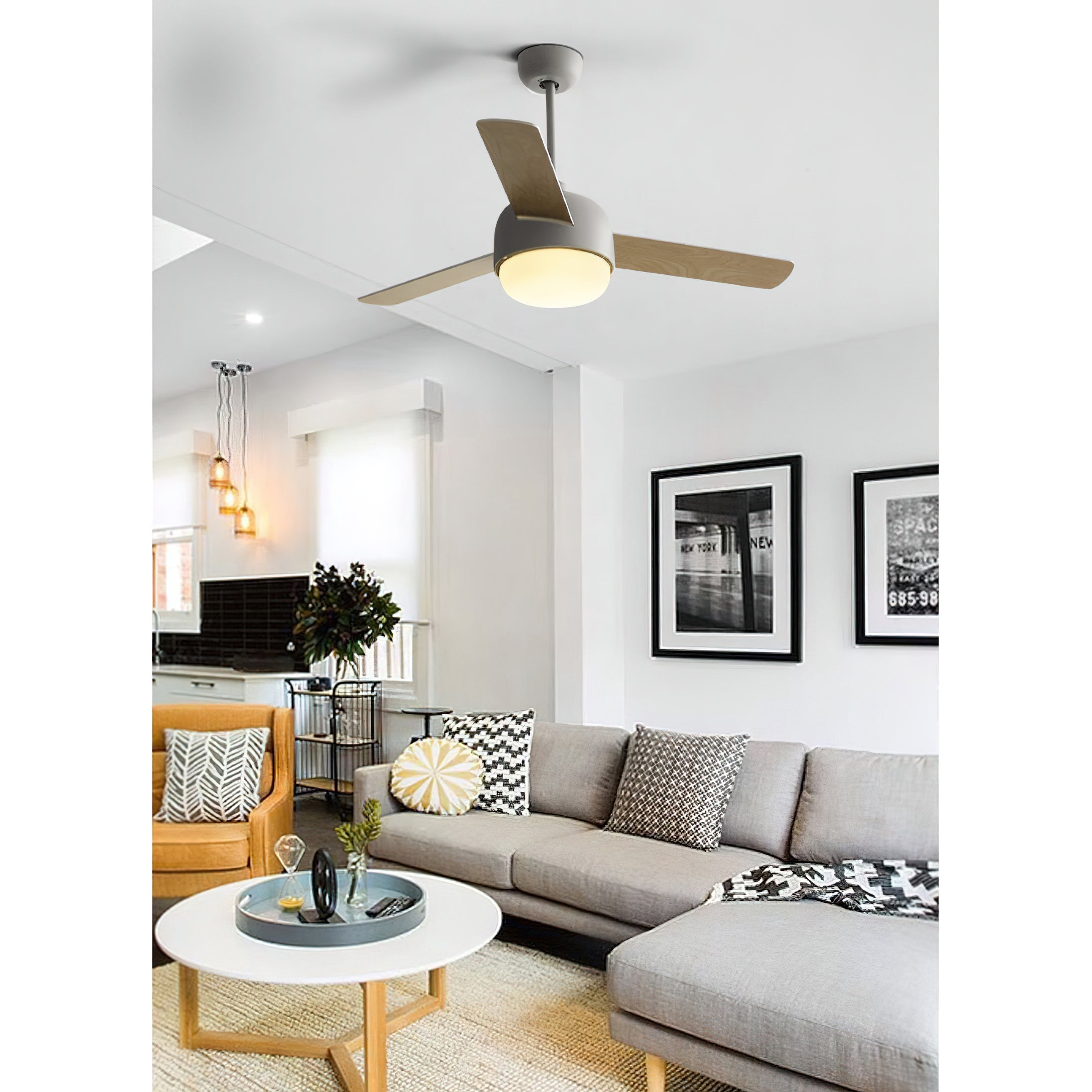 Velaee Nordic Macaron Metal Ceiling Fan Light - Lamp Copper