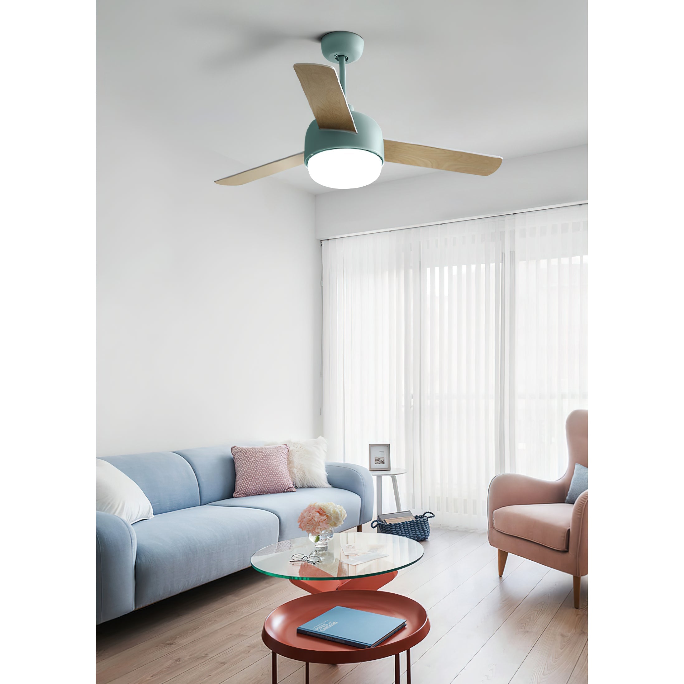 Velaee Nordic Macaron Metal Ceiling Fan Light - Lamp Copper
