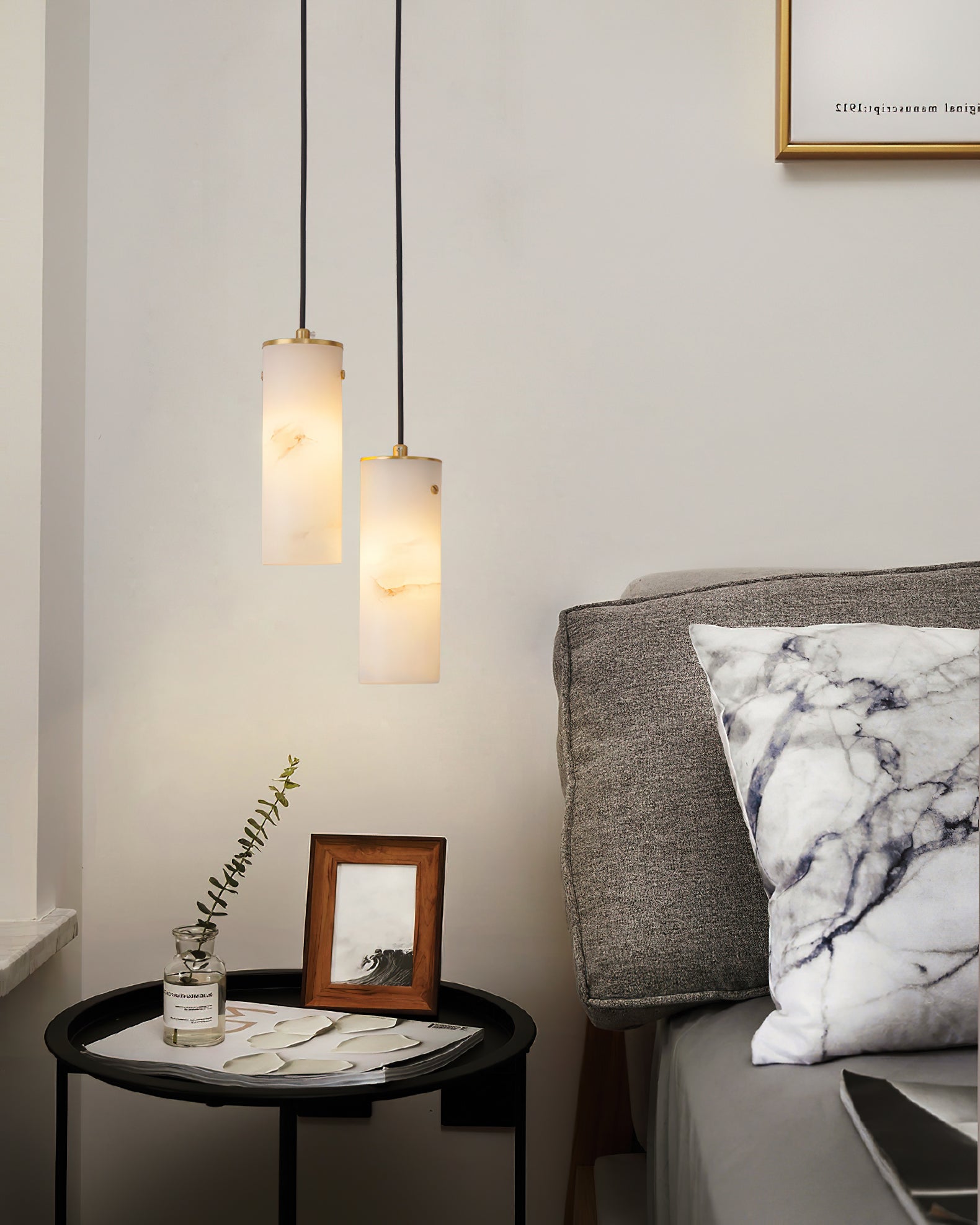 Lyvina Modern Minimalist Vertical Alabaster Pendant Light - Lamp Copper
