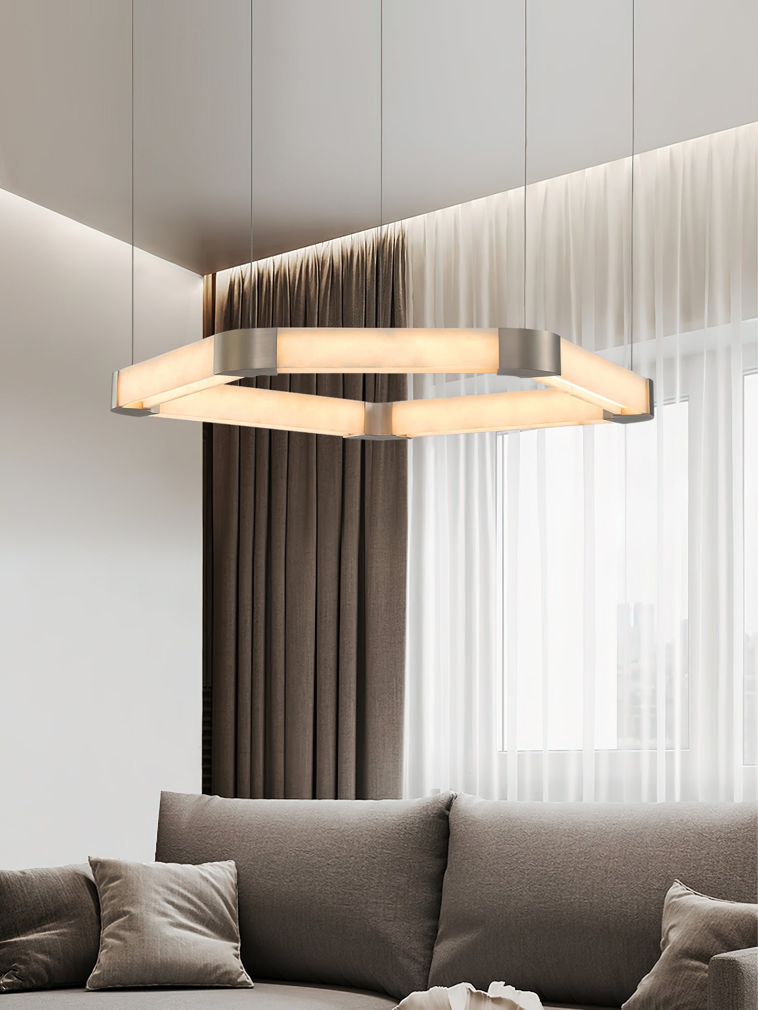Celaeisra Unique Single Ring Alabaster Chandelier - Lamp Copper
