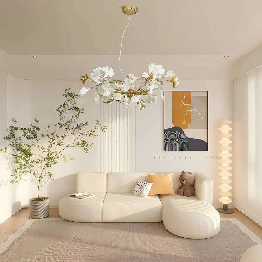 Olivia Lustre Suspension Feuille Artistic Design, Métal/Céramique, Blanc, Salon