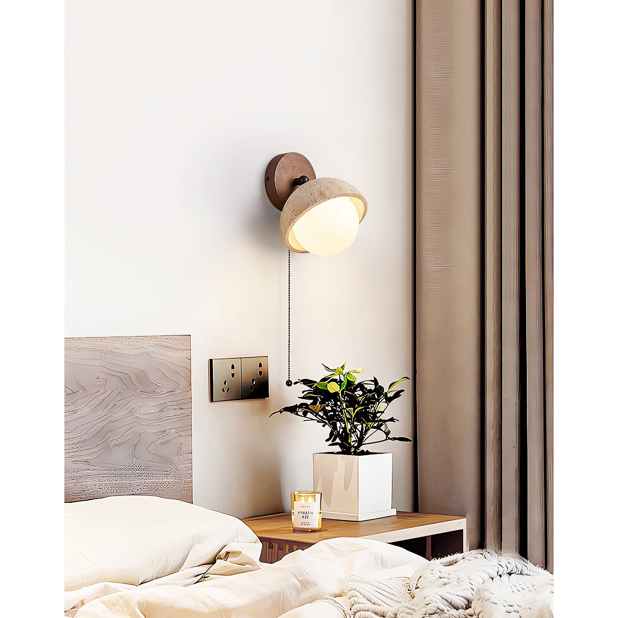Myrinir Modern Minimalist Wood Travertine Wall Lamp - Lamp Copper