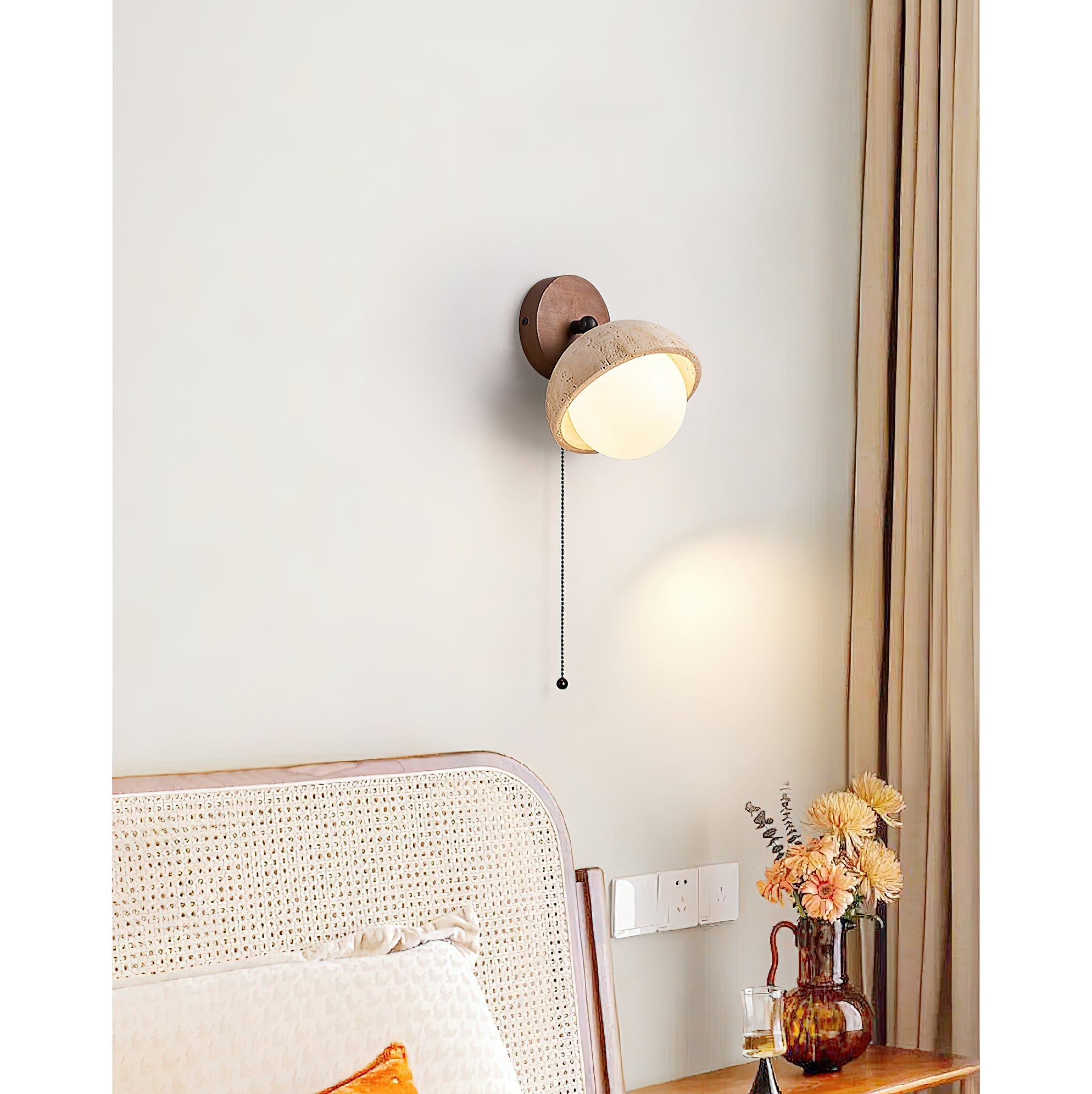 Myrinir Modern Minimalist Wood Travertine Wall Lamp - Lamp Copper