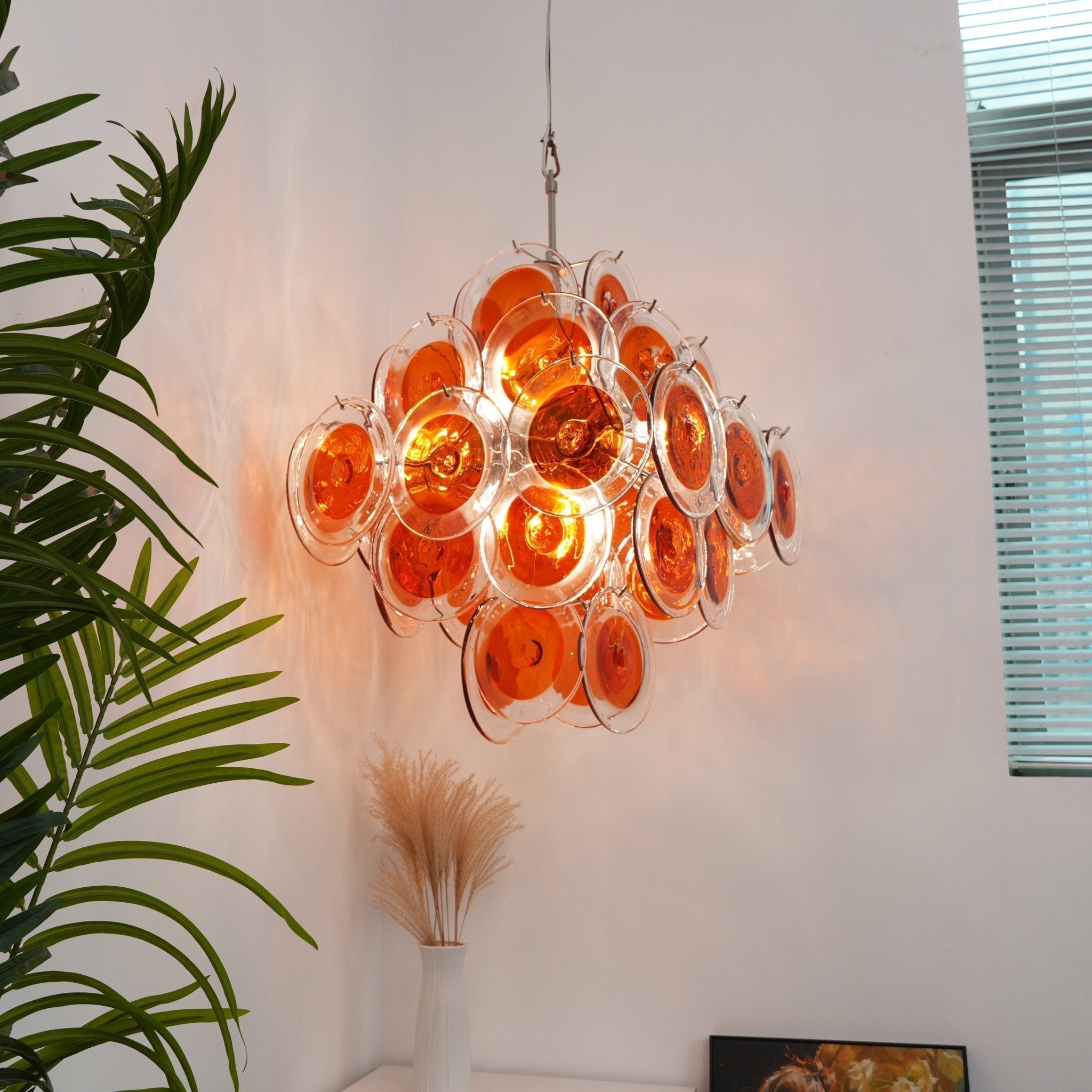 Aurora Chandelier Orange Murano Glass Disc Layered - Letslighting