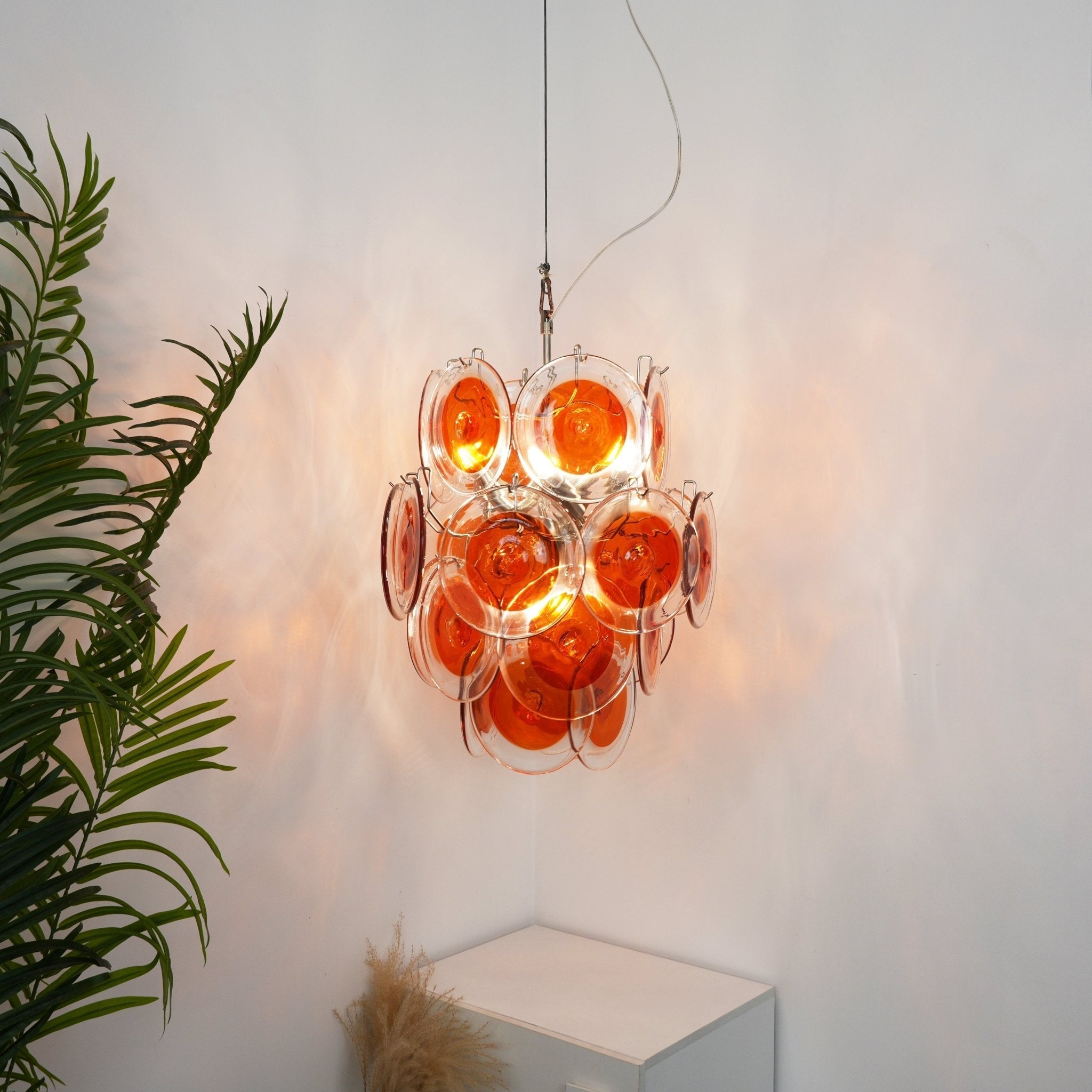 Aurora Chandelier Orange Murano Glass Disc Layered - Letslighting