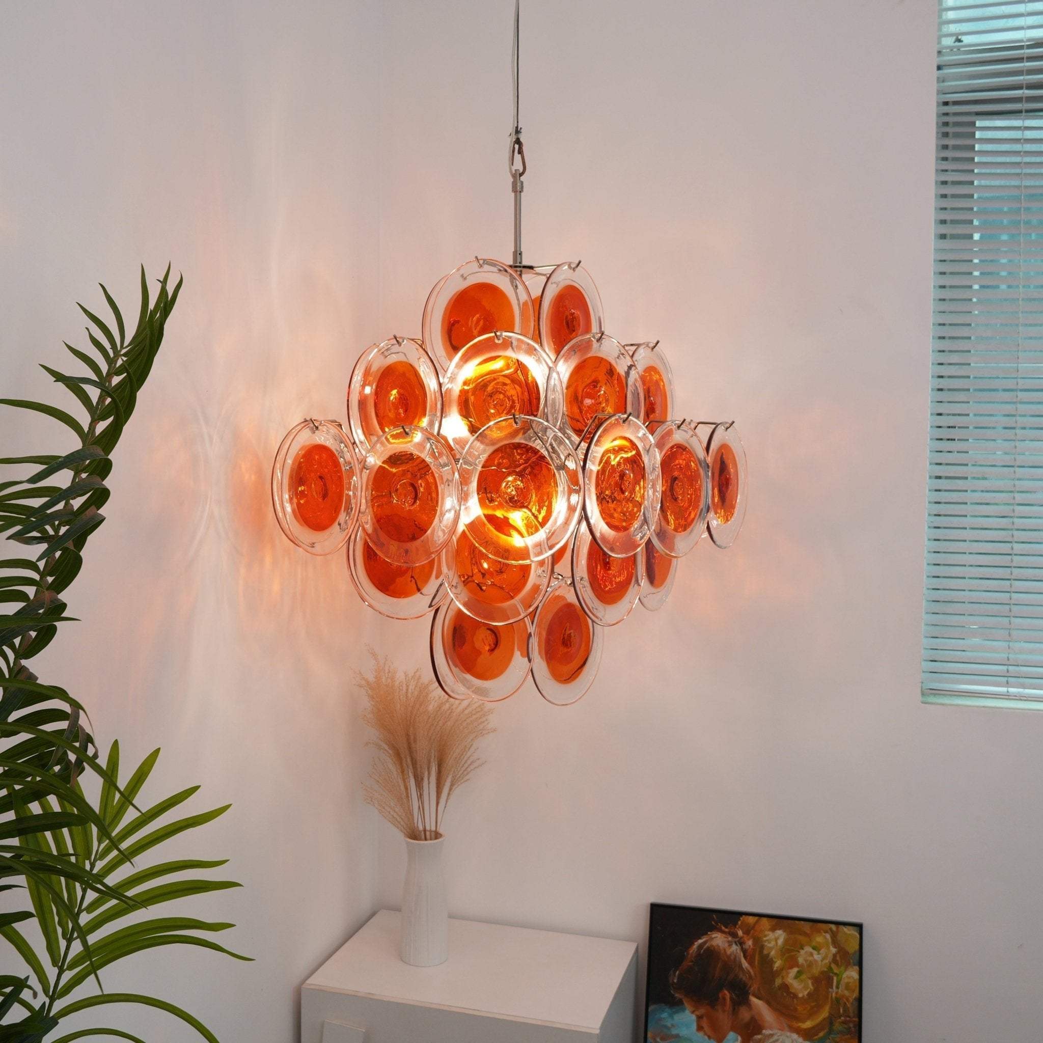 Aurora Chandelier Orange Murano Glass Disc Layered - Letslighting