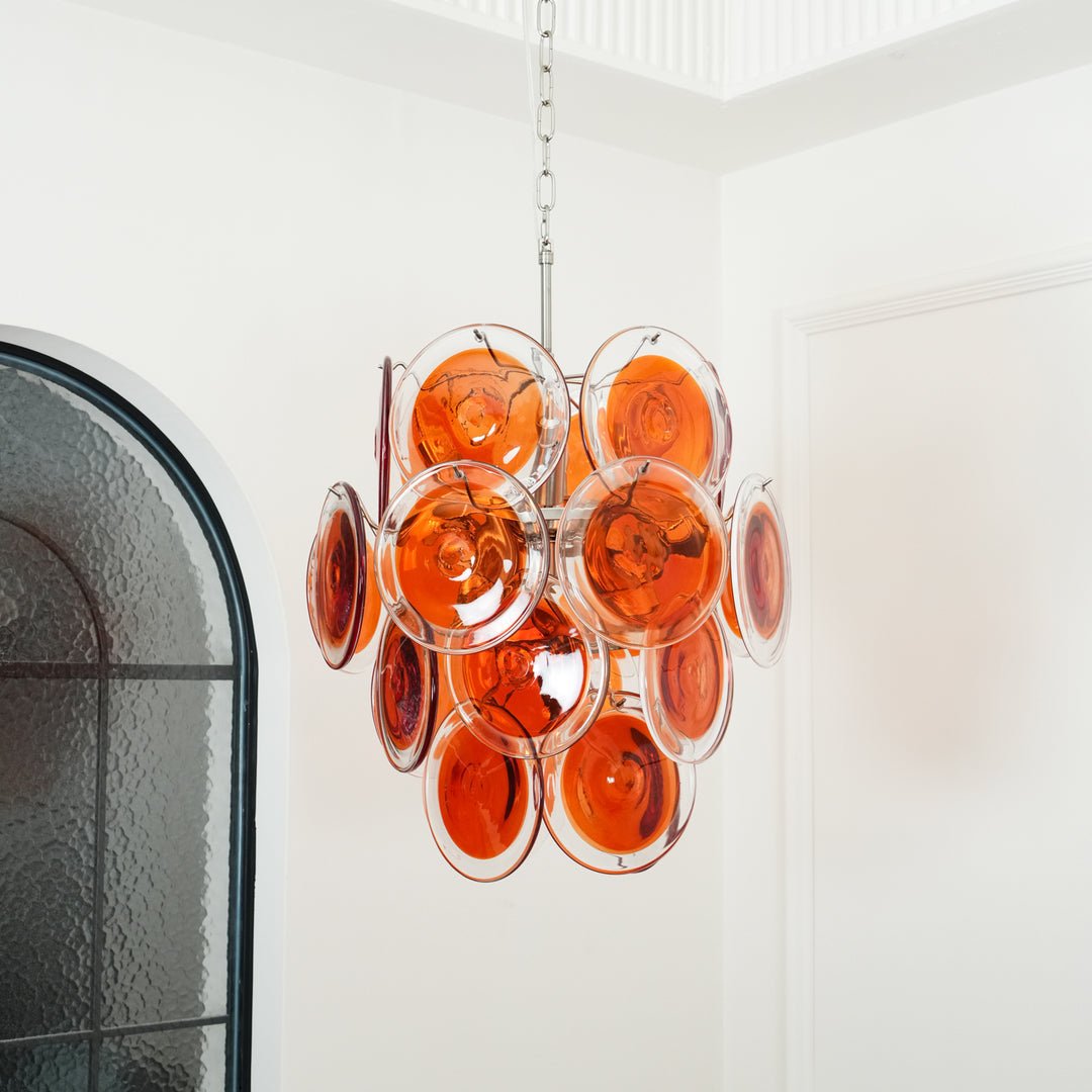 Aurora Chandelier Orange Murano Glass Disc Layered - Letslighting