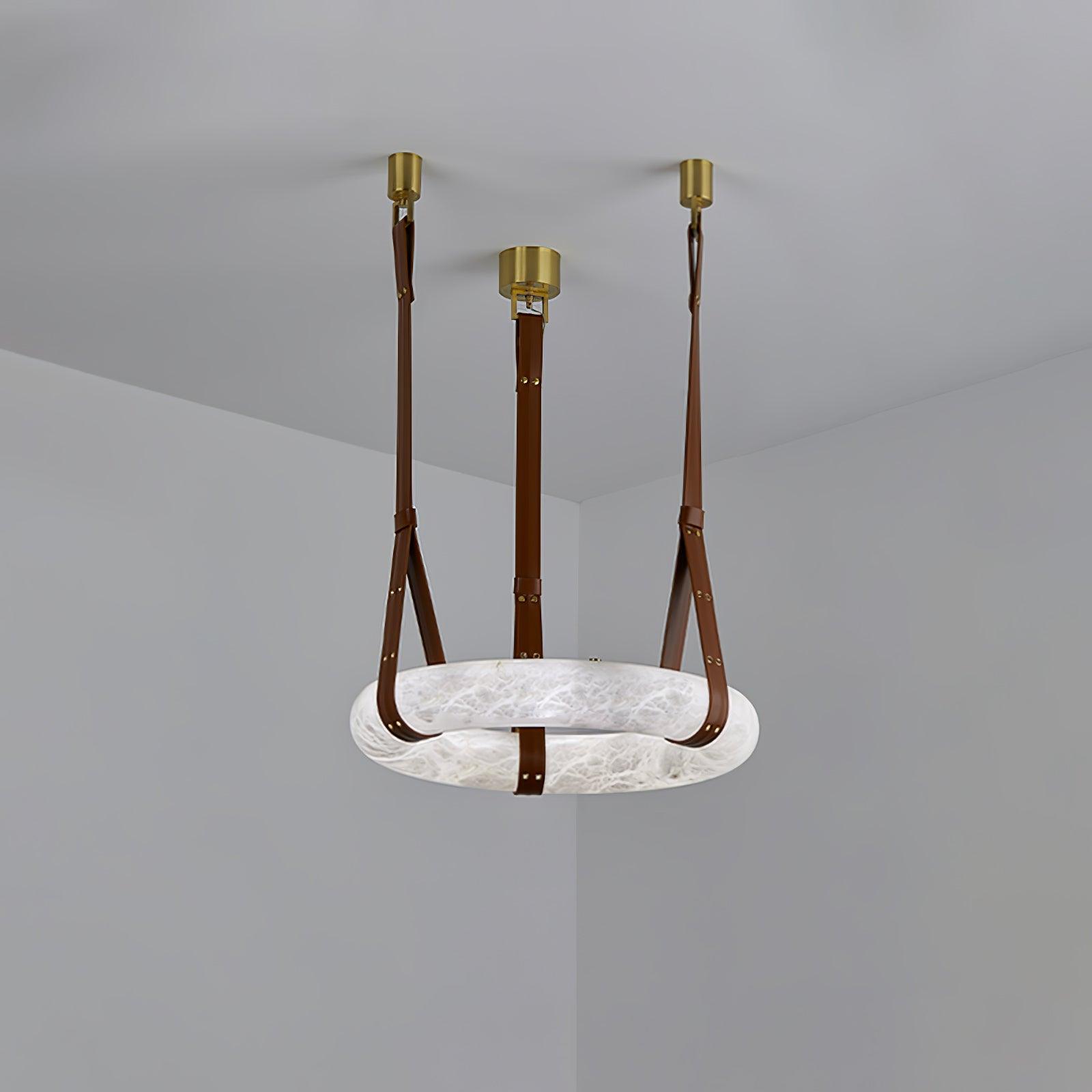 Pendant Lamp Alabaster Ring Leather Straps Scandinavian Luxe - Letslighting