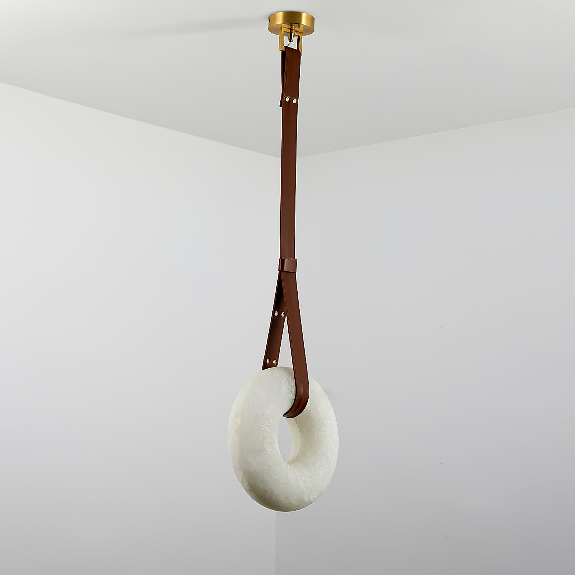 Pendant Lamp Alabaster Ring Leather Straps Scandinavian Luxe - Letslighting