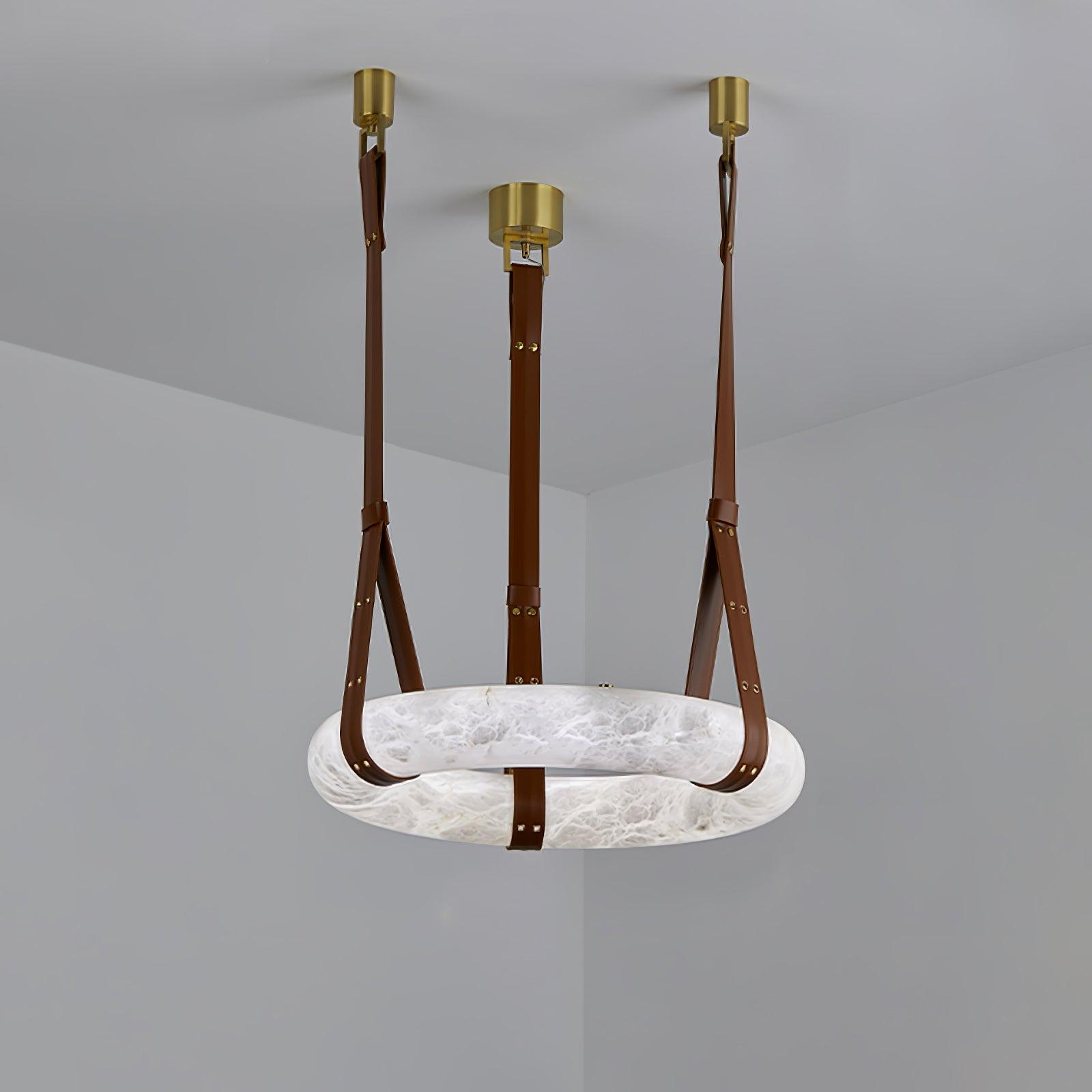 Pendant Lamp Alabaster Ring Leather Straps Scandinavian Luxe - Letslighting