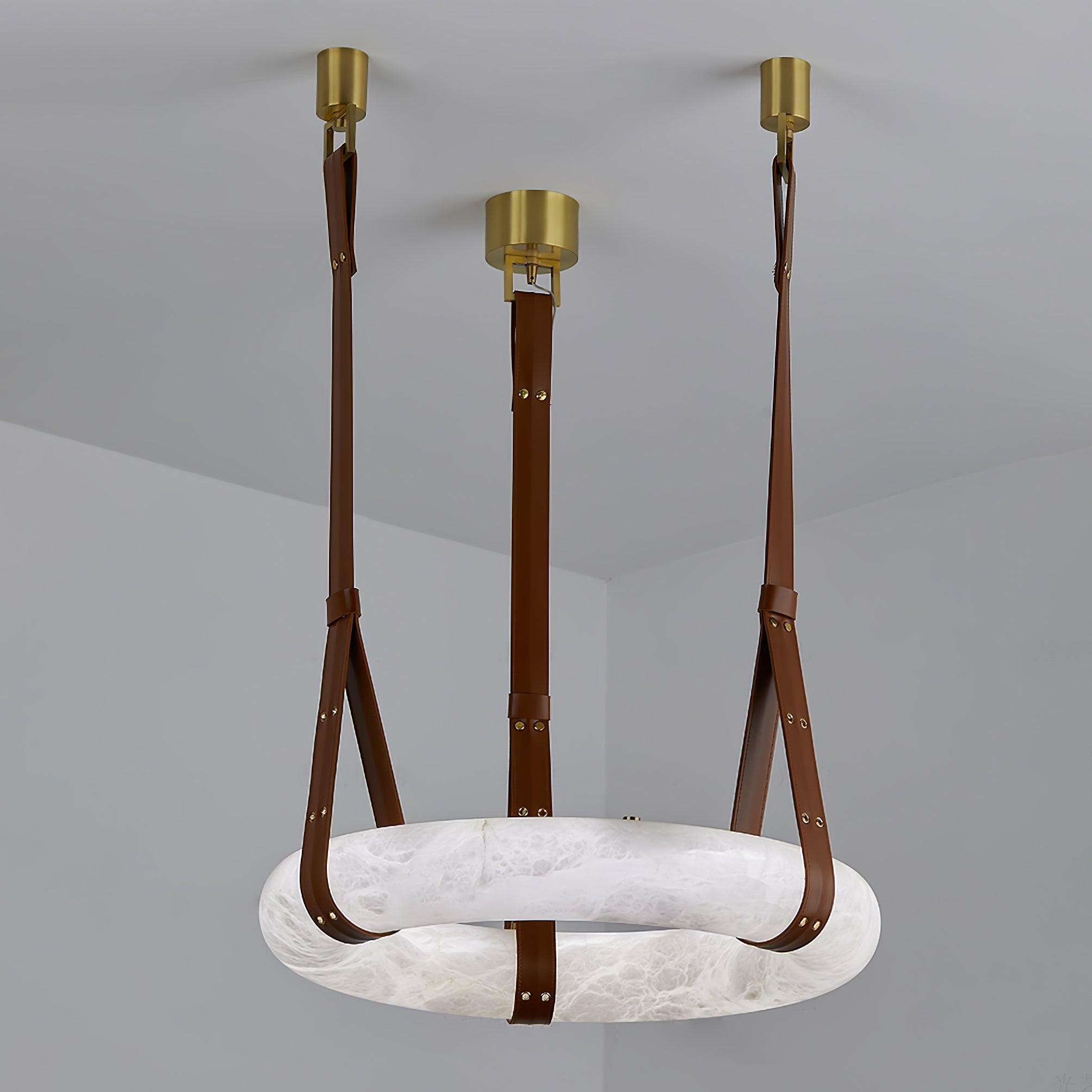 Pendant Lamp Alabaster Ring Leather Straps Scandinavian Luxe - Letslighting