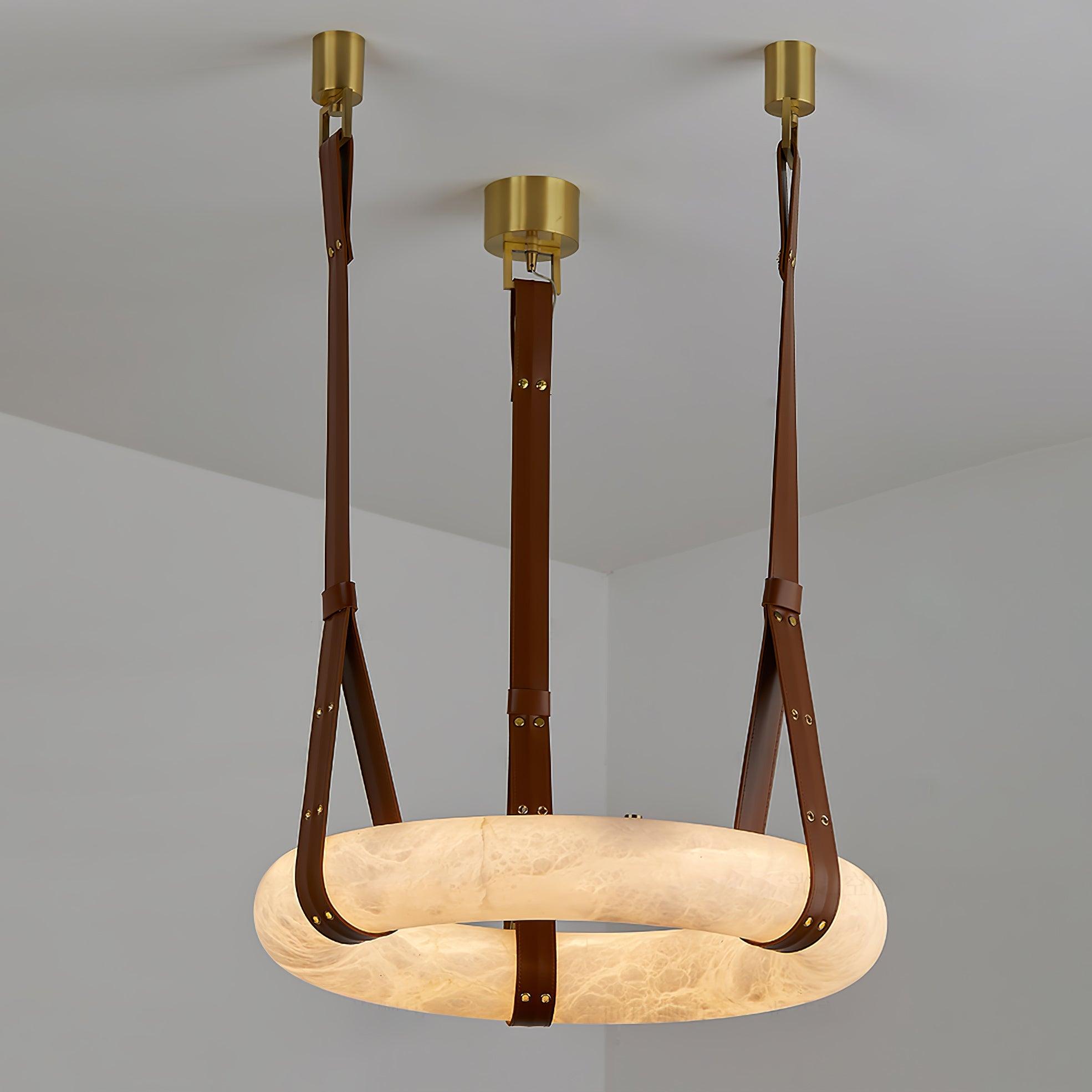Pendant Lamp Alabaster Ring Leather Straps Scandinavian Luxe - Letslighting