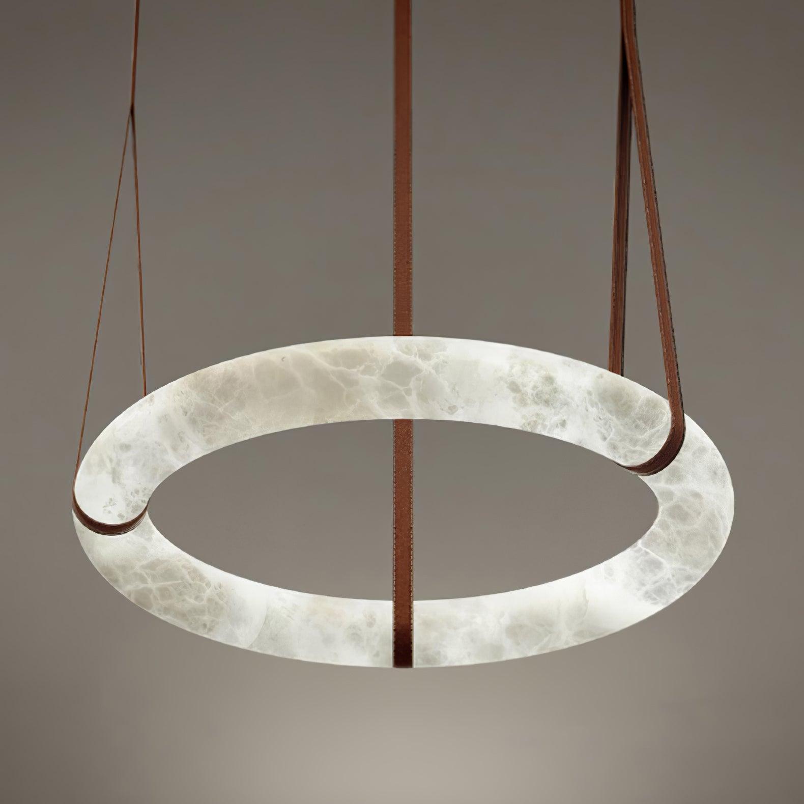Pendant Lamp Alabaster Ring Leather Straps Scandinavian Luxe - Letslighting