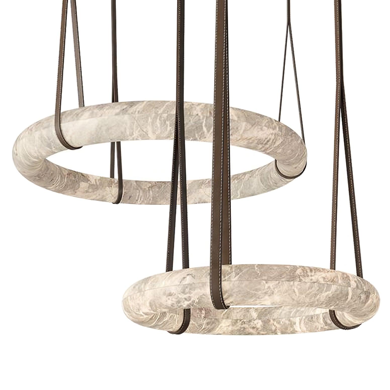 Pendant Lamp Alabaster Ring Leather Straps Scandinavian Luxe - Letslighting
