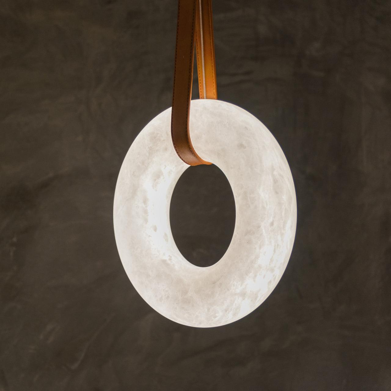 Pendant Lamp Alabaster Ring Triple Leather Straps Nordic Luxe - Letslighting