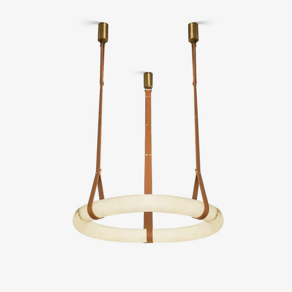 Pendant Lamp Alabaster Ring Triple Leather Straps Nordic Luxe - Letslighting