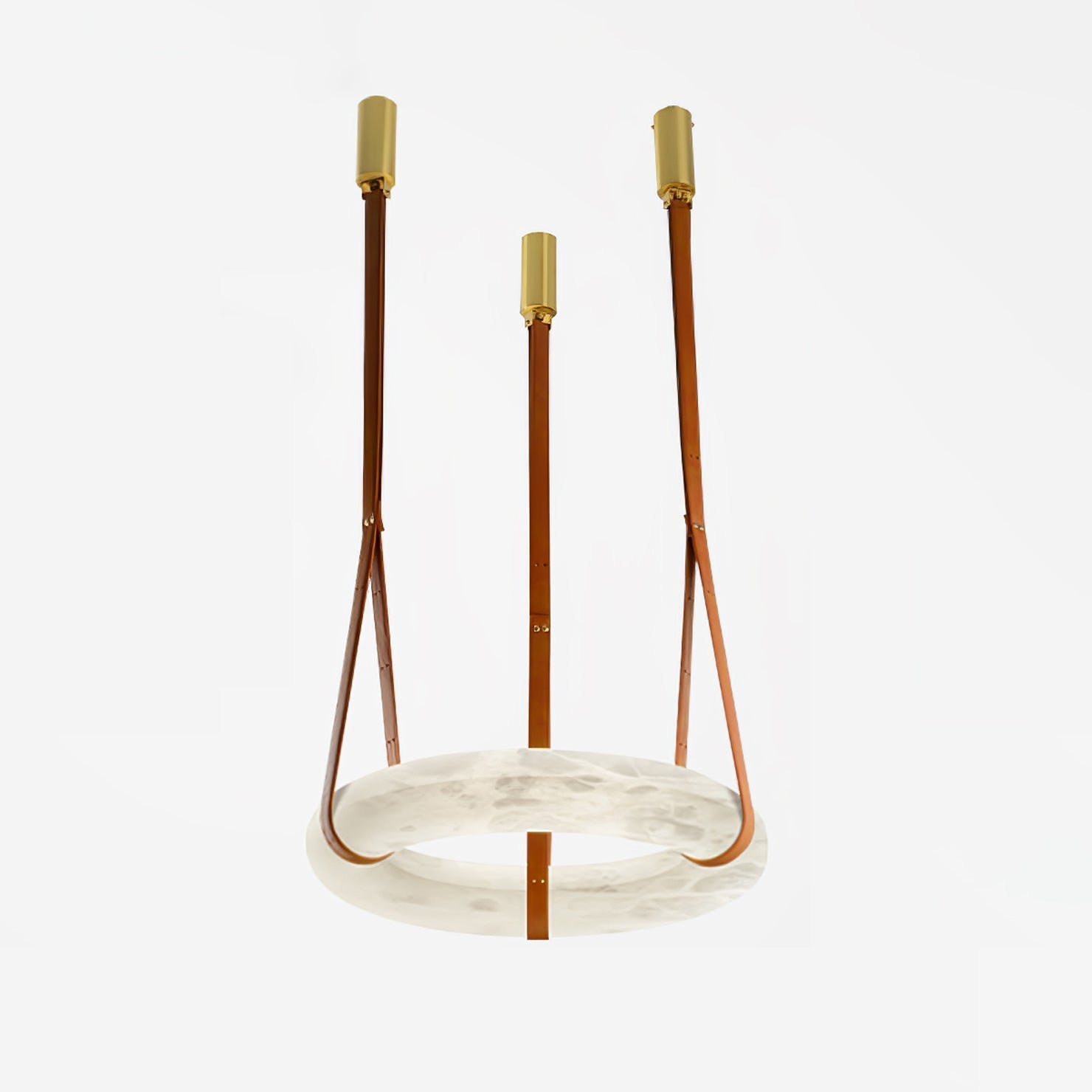 Pendant Lamp Alabaster Ring Triple Leather Straps Nordic Luxe - Letslighting