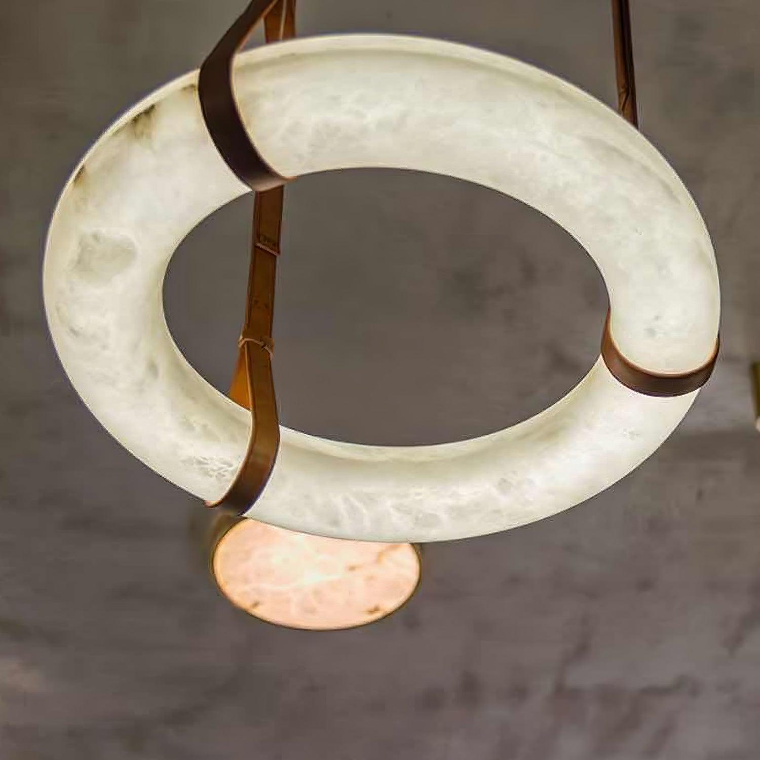 Pendant Lamp Alabaster Ring Leather Straps Scandinavian Luxe - Letslighting