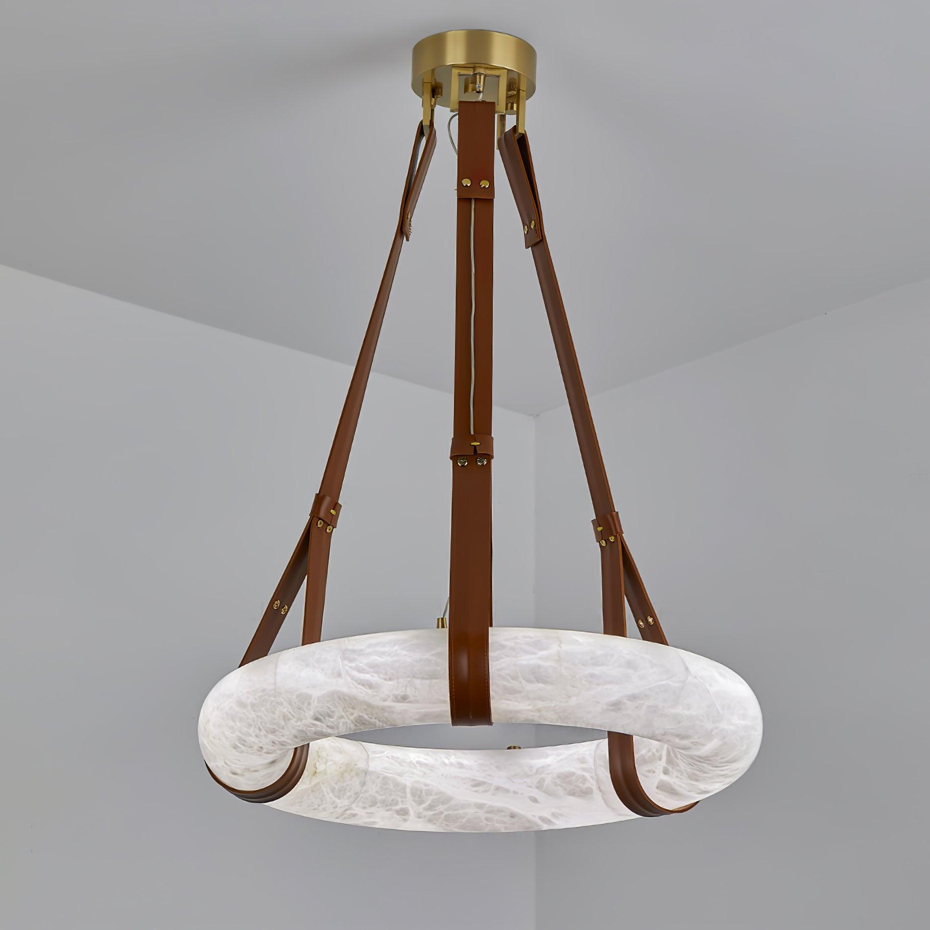 Pendant Lamp Alabaster Ring Leather Straps Scandinavian Luxe - Letslighting