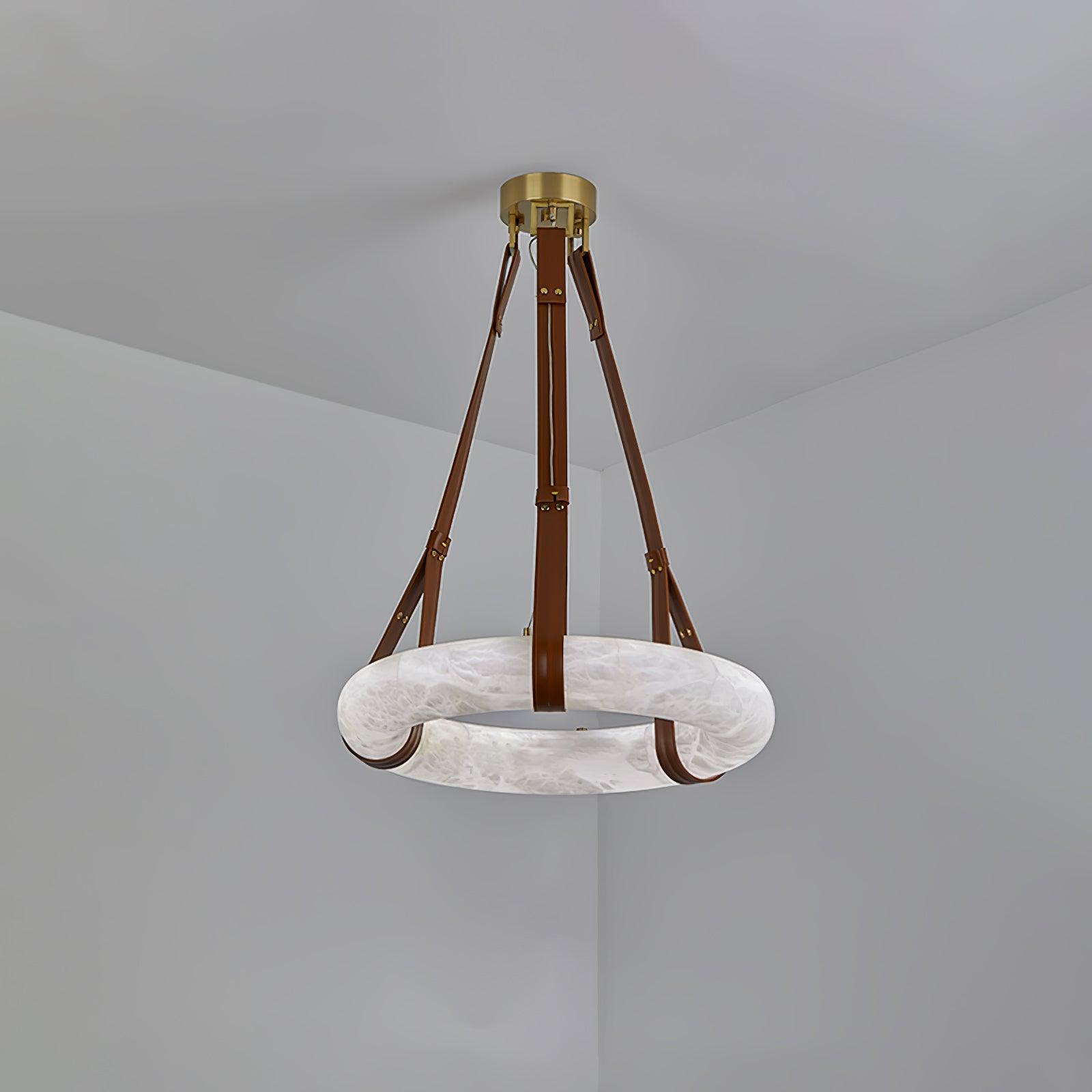 Pendant Lamp Alabaster Ring Leather Straps Scandinavian Luxe - Letslighting