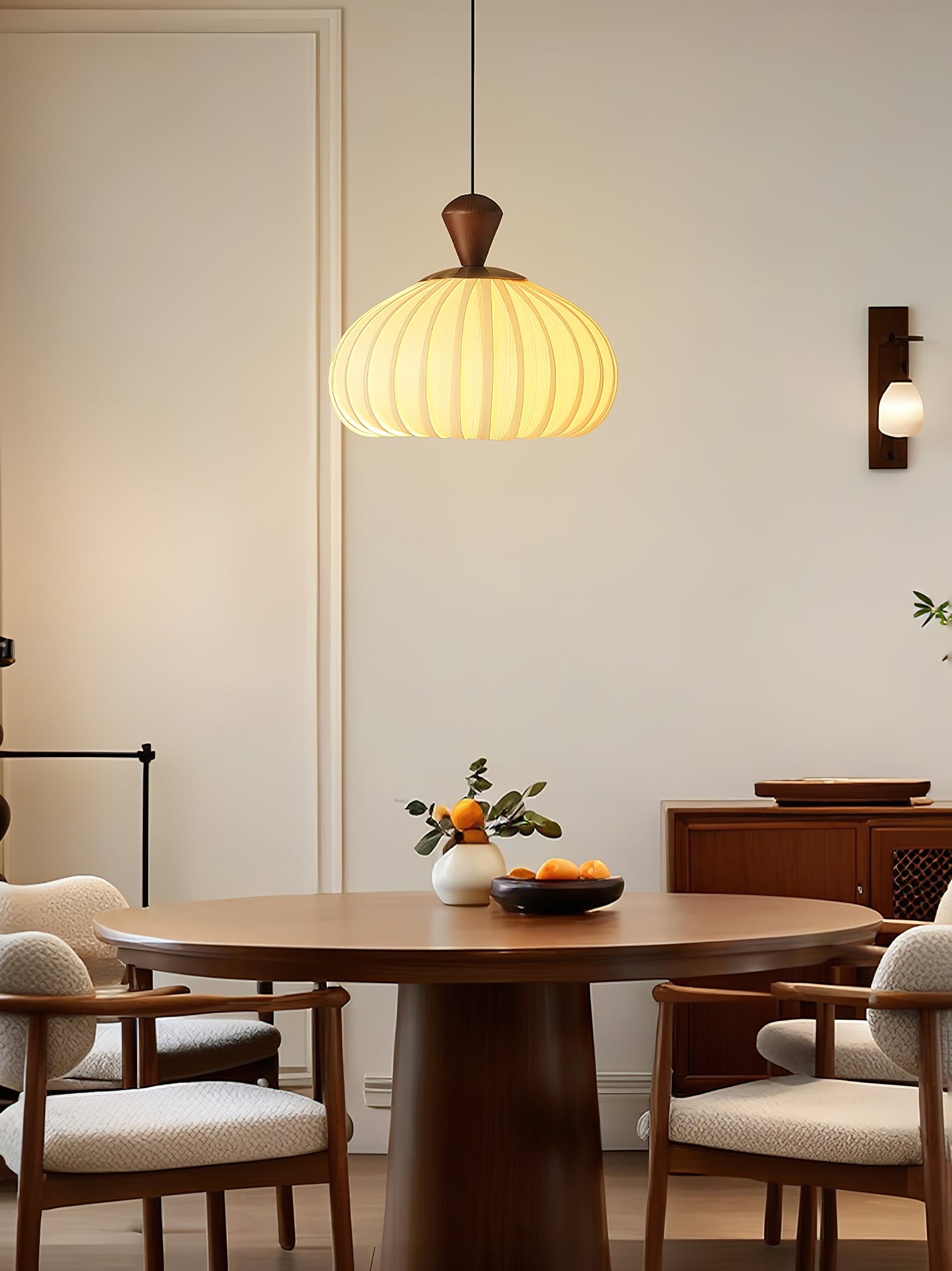 Ovola Métal Bois Plissé Suspension Lumière