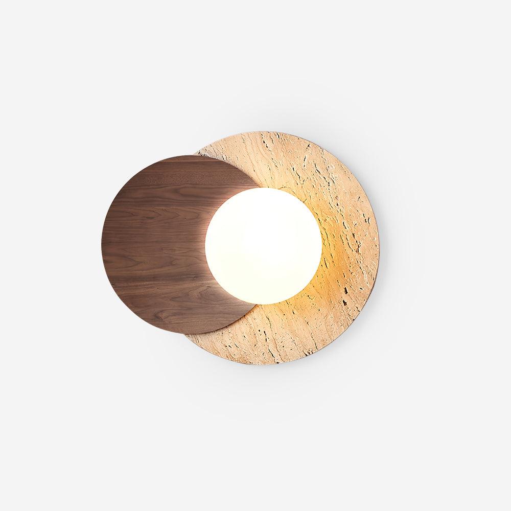 Wall Lamp Overlapping Travertine Disc Walnut Wood Scandinavian - Letslighting