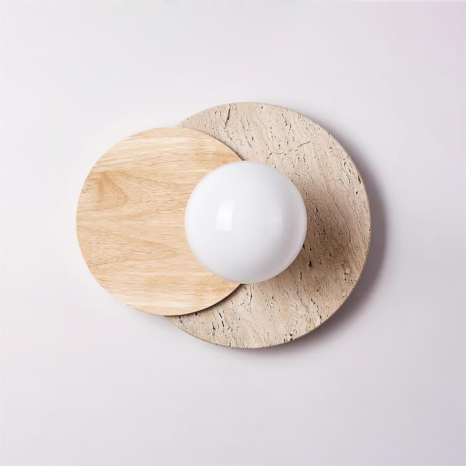 Wall Lamp Overlapping Travertine Disc Walnut Wood Scandinavian - Letslighting