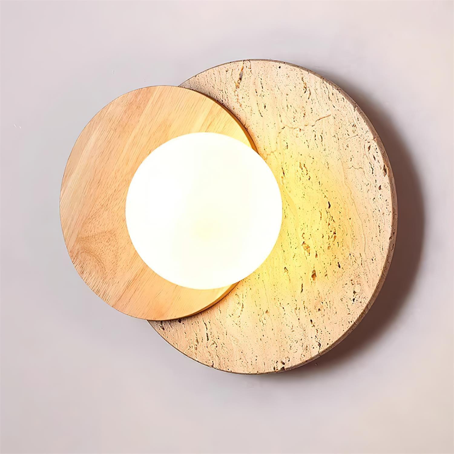 Wall Lamp Overlapping Travertine Disc Walnut Wood Scandinavian - Letslighting