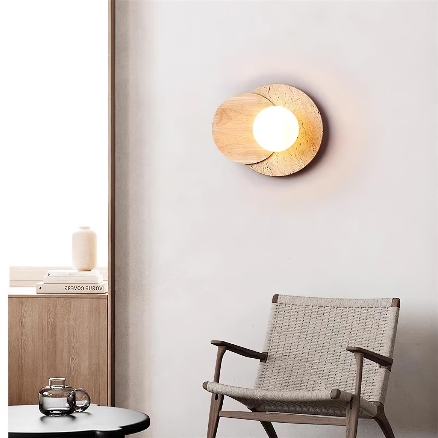 Wall Lamp Overlapping Travertine Disc Walnut Wood Scandinavian - Letslighting