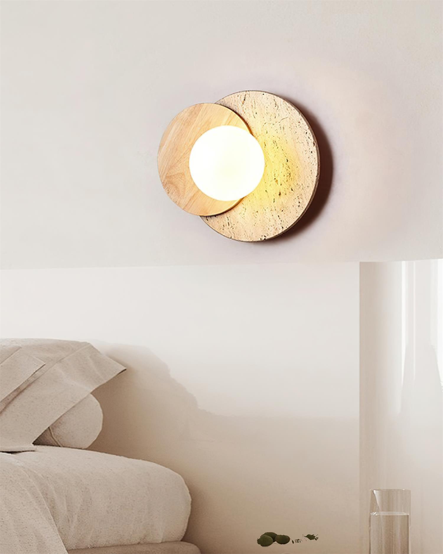 Wall Lamp Overlapping Travertine Disc Walnut Wood Scandinavian - Letslighting