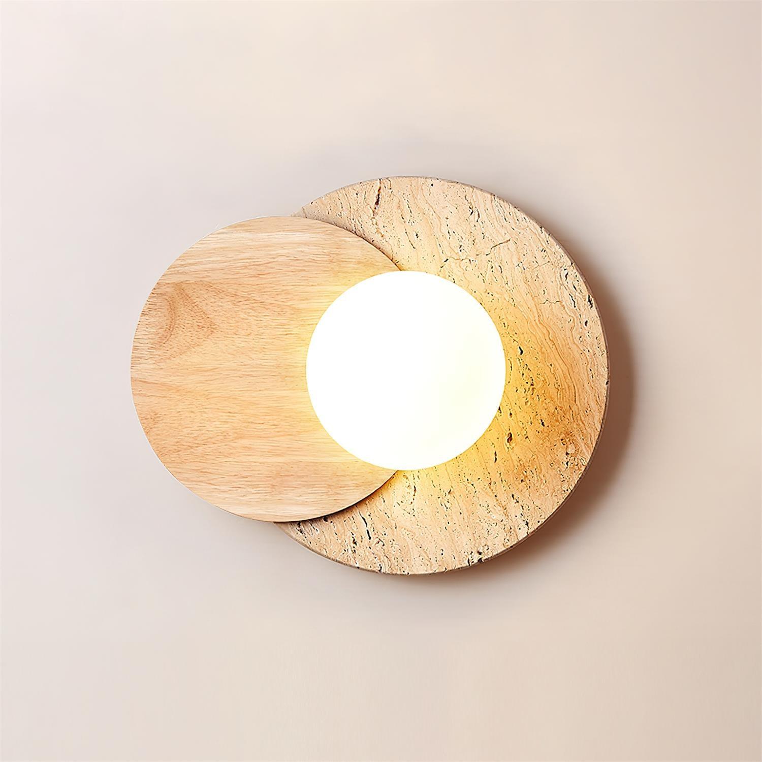 Wall Lamp Overlapping Travertine Disc Walnut Wood Scandinavian - Letslighting