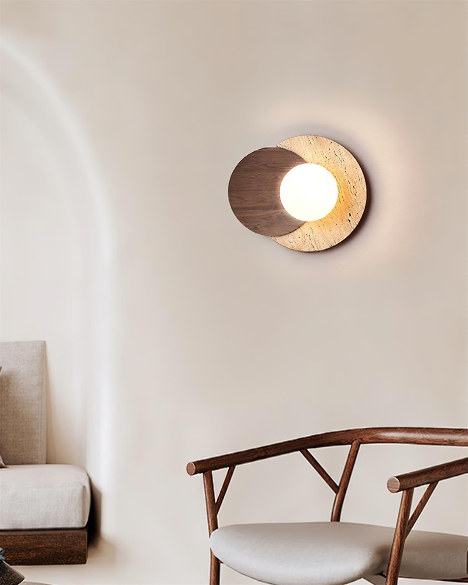 Wall Lamp Overlapping Travertine Disc Walnut Wood Scandinavian - Letslighting