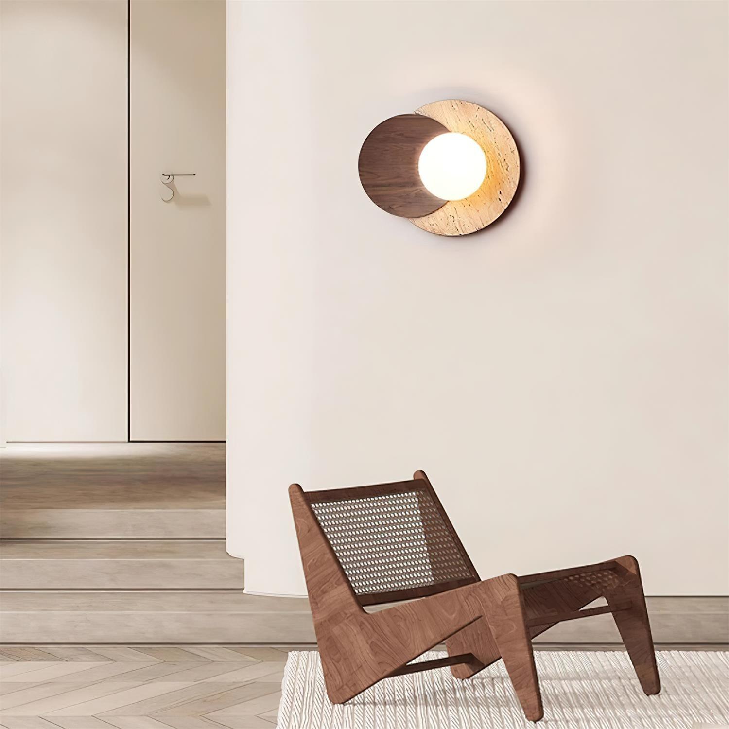 Wall Lamp Overlapping Travertine Disc Walnut Wood Scandinavian - Letslighting