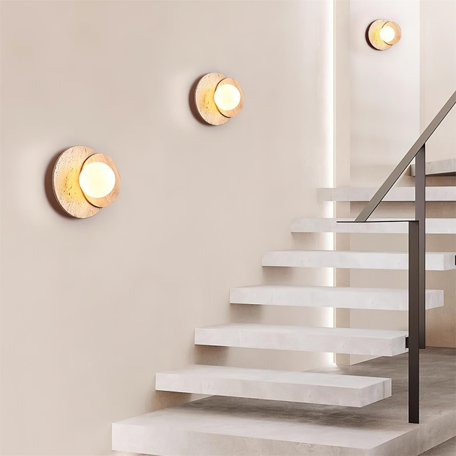 Wall Lamp Overlapping Travertine Disc Walnut Wood Scandinavian - Letslighting