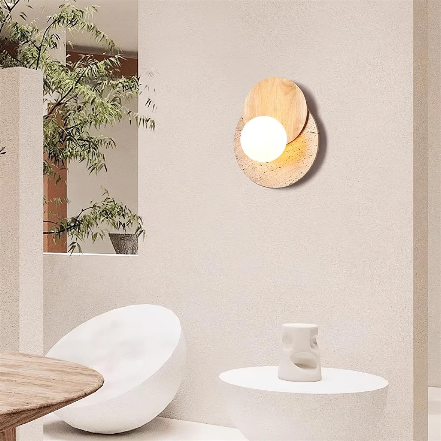 Wall Lamp Overlapping Travertine Disc Walnut Wood Scandinavian - Letslighting