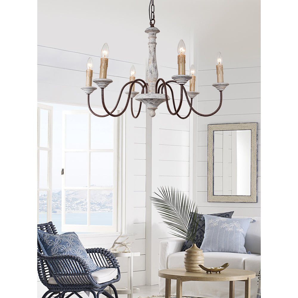 Syshaeth Vintage Industrial Hand-carved Wood Chandelier - Lamp Copper