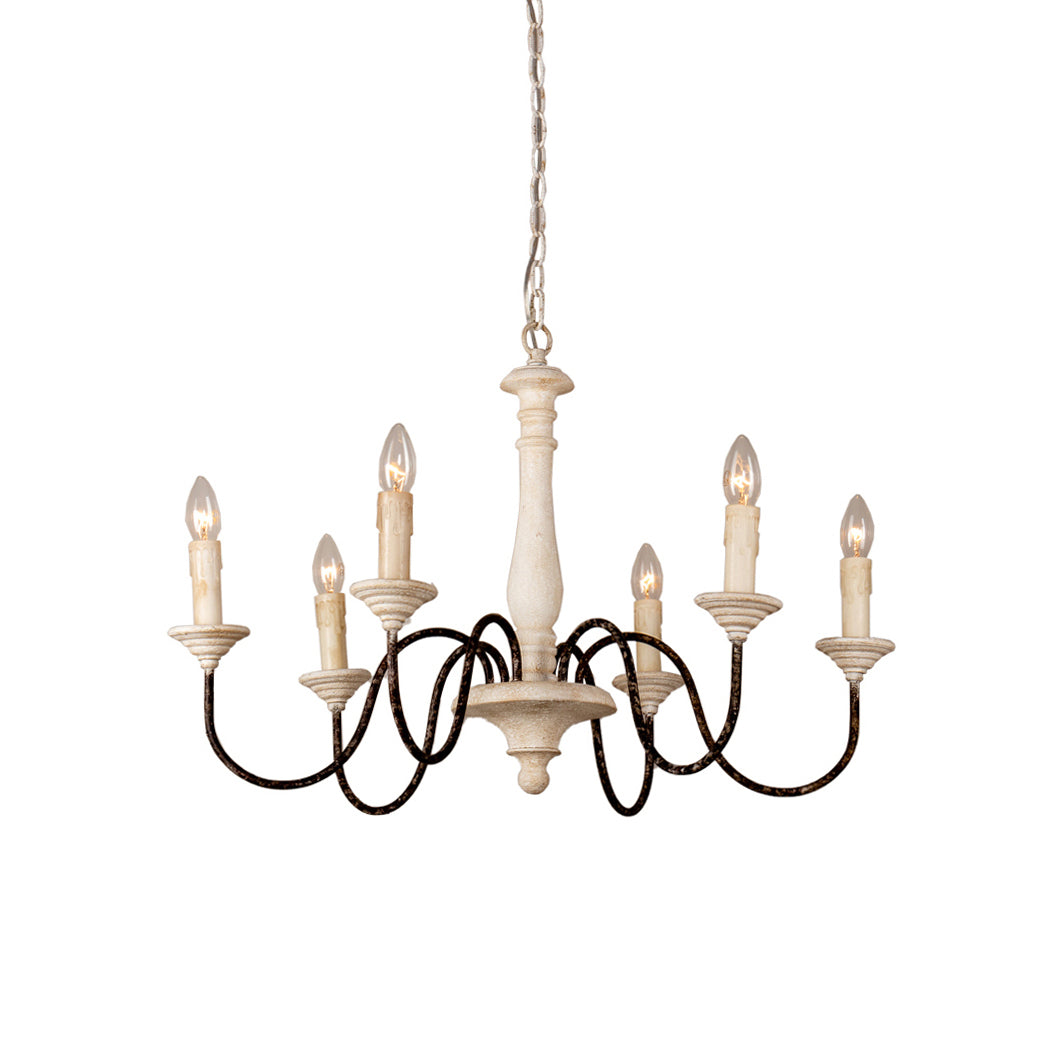 Syshaeth Vintage Industrial Hand-carved Wood Chandelier - Lamp Copper