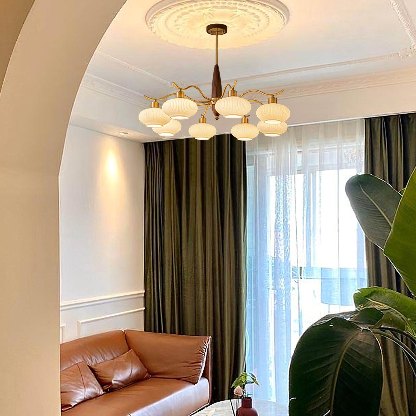 Cavien Brass and Walnut Chandelier - Letslighting